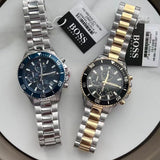 Hugo Boss Admiral Chronograph Black Dial Two Tone Steel Strap Watch for Men - 1513908