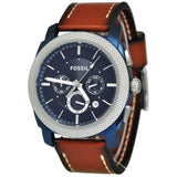 Fossil Machine Chronograph Blue Dial Brown Leather Strap Watch for Men - FS5232
