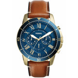 Fossil Grant Sport Chronograph Blue Dial Brown Leather Strap Watch for Men - FS5268