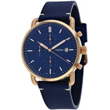 Fossil The Commuter Blue Dial Blue Leather Strap Watch for Men - FS5404
