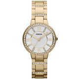 Fossil Virginia White Dial Gold Steel Strap Watch for Women - ES3283