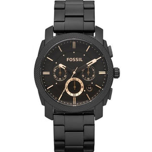 Fossil Machine Chronograph Black Dial Black Steel Strap Watch for Men - FS4682