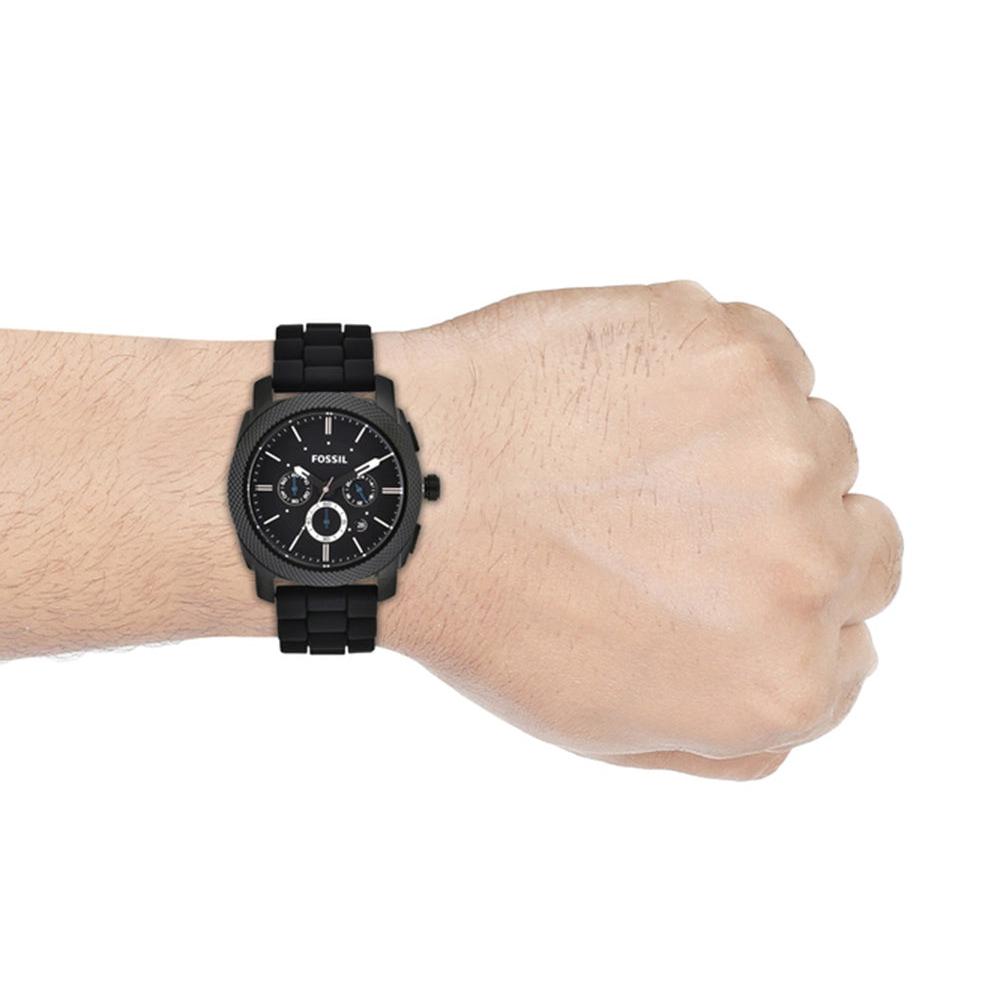 Fossil Machine Chronograph Black Dial Black Silicone Strap Watch