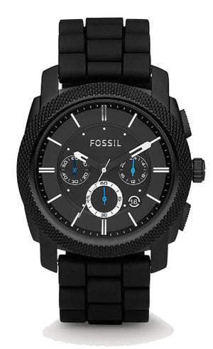 Fossil Machine Chronograph Black Dial Black Silicone Strap Watch for Men - FS4487