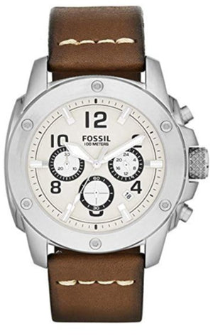 Fossil Modern Machine White Dial Brown Leather Strap Watch for Men - FS4929