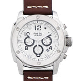 Fossil Modern Machine White Dial Brown Leather Strap Watch for Men - FS4929