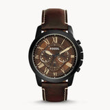 Fossil Grant Chronograph Brown Dial Brown Leather Strap Watch for Men - FS5088