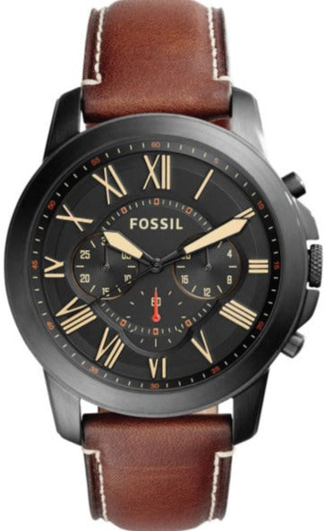Fossil Grant Chronograph Black Dial Brown Leather Strap Watch for Men