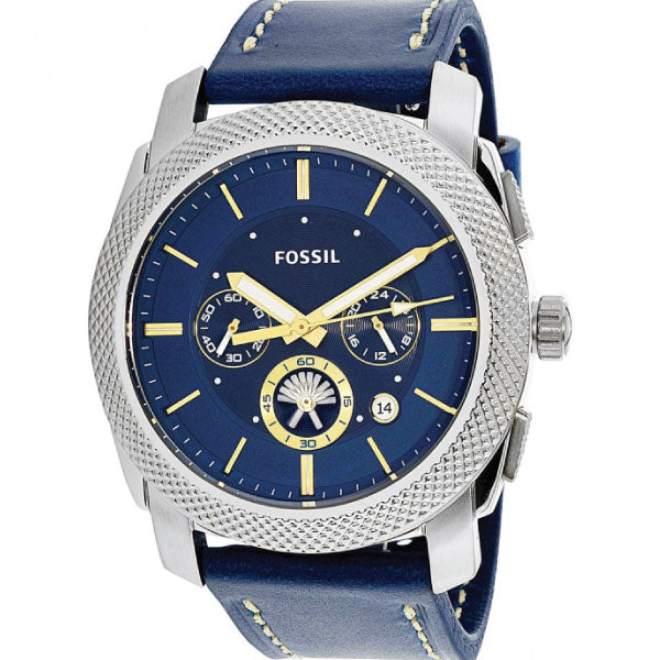 Strap Men Fossil Leather Blue Machine Chronograph Watch Blue for Dial