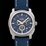 Fossil Machine Chronograph Blue Dial Blue Leather Strap Watch for Men - FS5262