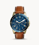 Fossil Grant Sport Chronograph Blue Dial Brown Leather Strap Watch for Men - FS5268