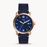 Fossil The Commuter Blue Dial Blue Leather Strap Watch for Men - FS5274