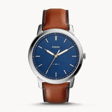 Fossil Minimalist Blue Dial Brown Leather Strap Watch for Men - FS5304