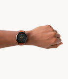 Fossil The Minimalist Black Dial Brown Leather Strap Watch for Men - FS5305