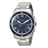 Fossil Grant Sport Chronograph Blue Dial Silver Steel Strap Watch for Men - FS5238