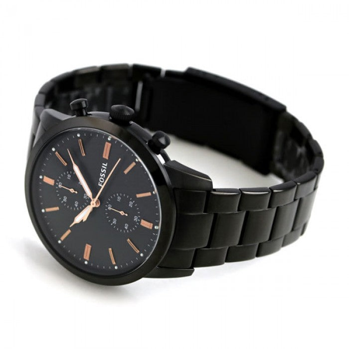 Fossil Townsman Chronograph Black Dial Black Steel Strap Watch for Men