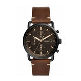 Fossil Commuter Chronograph Black Dial Brown Leather Strap Watch for Men - FS5403