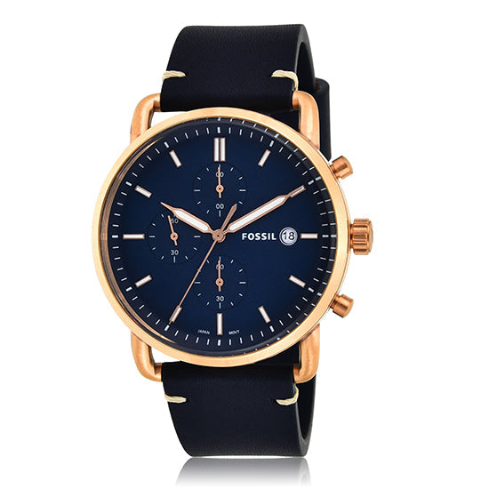 Fossil The Commuter Blue Dial Blue Leather Strap Watch for Men - FS540