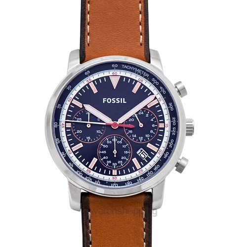Fossil Goodwin Chronograph Blue Dial Brown Leather Strap Watch for Men - FS5414