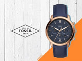 Fossil Neutra Chronograph Blue Dial Blue Leather Strap Watch for Men - FS5454