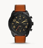 Fossil Bronson Black Dial Brown Leather Strap Watch for Men - FS5714