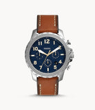 Fossil Bowman Chronograph Luggage Blue Dial Brown Leather Strap Watch for Men - FS5602