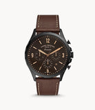 Fossil Forrester Chronograph Black Dial Brown Leather Strap Watch for Men - FS5608