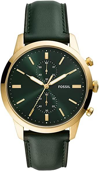 Fossil Townsman Chronograph Green Dial Green Leather Strap Watch