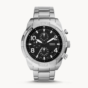 Fossil Bronson Chronograph Black Dial Silver Steel Strap Watch for Men - FS5710
