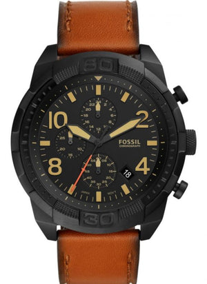 Fossil Bronson Black Dial Brown Leather Strap Watch for Men - FS5714