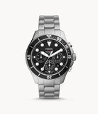 Fossil FB-03 Chronograph Black Dial Silver Steel Strap Watch for Men - FS5725