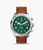 Fossil Bronson Chronograph Green Dial Brown Leather Strap Watch for Men - FS5738