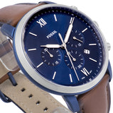 Fossil Neutra Chronograph Blue Dial Brown Leather Strap Watch for Men - FS5791