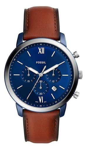 Fossil Neutra Chronograph Blue Dial Brown Leather Strap Watch for Men - FS5791