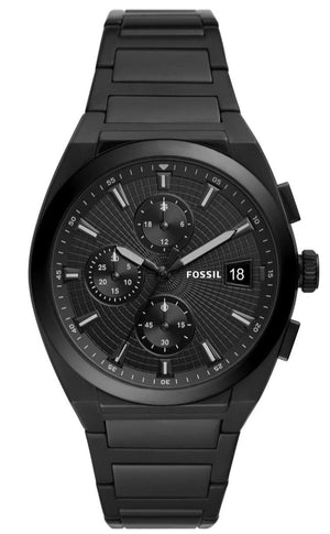 Fossil Everett Chronograph Black Dial Black Steel Strap Watch for Men - FS5797