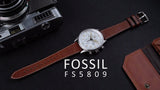 Fossil Retro Pilot Chronograph Silver Dial Brown Leather Strap Watch for Men - FS5809