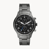 Fossil Retro Pilot Chronograph Black Dial Grey Steel Strap Watch for Men - FS5834