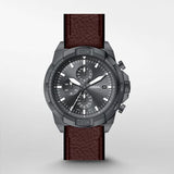 Fossil Bronson Chronograph Grey Dial Brown Leather Strap Watch for Men - FS5855