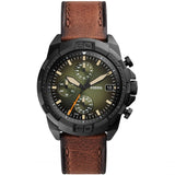 Fossil Bronson Chronograph Black Dial Brown Leather Strap Watch for Men - FS5856