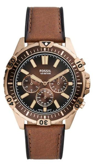 Fossil Garrett Chronograph Brown Dial Brown Leather Strap Watch for Men - FS5867