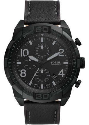 Fossil Bronson Chronograph Black Dial Black Leather Strap Watch for Men - FS5874