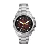 Fossil Bronson Chronograph Red Dial Silver Steel Strap Watch for Men - FS5878