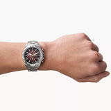 Fossil Bronson Chronograph Red Dial Silver Steel Strap Watch for Men - FS5878