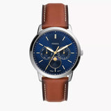 Fossil Neutra Minimalist Moonphase Blue Dial Brown Leather Strap Watch for Men - FS5903