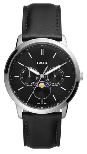 Fossil Neutra Minimalist Moonphase Black Dial Black Leather Strap Watch for Men - FS5904