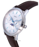 Fossil Neutra Minimalist Moonphase Silver Dial Brown Leather Strap Watch for Men - FS5905