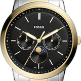 Fossil Neutra Moonphase Multifunction Black Dial Two Tone Steel Strap Watch for Men - FS5906