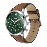 Fossil Neutra Chronograph Green Dial Brown Leather Strap Watch for Men - FS5735