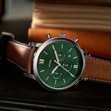 Fossil Neutra Chronograph Green Dial Brown Leather Strap Watch for Men - FS5735