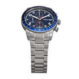 Fossil Sport Tourer Chronograph Blue Dial Silver Steel Strap Watch for Men - FS6047